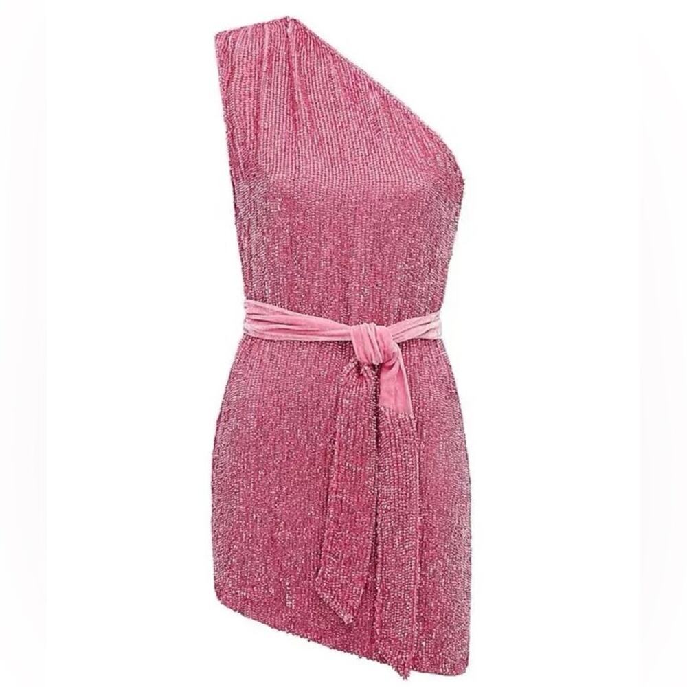 Retrofete One-Shoulder Mini Dress in Pink Sequin - Picture 8 of 14